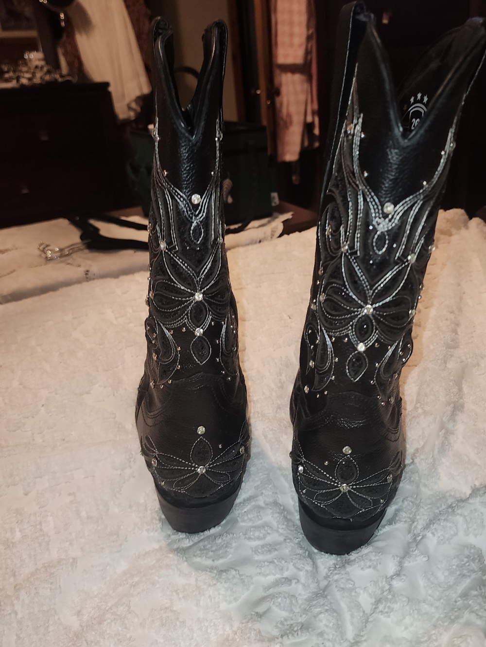 Rock'em Miranda Snip Toe Cowgirl Boots Black Studded Women's Mid Calf, Sz 9 - Picture 8 of 9